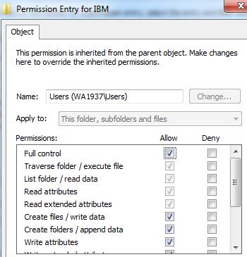 4. Click Change Permissions. 5. Select the Users entry (add one if not present). 6.