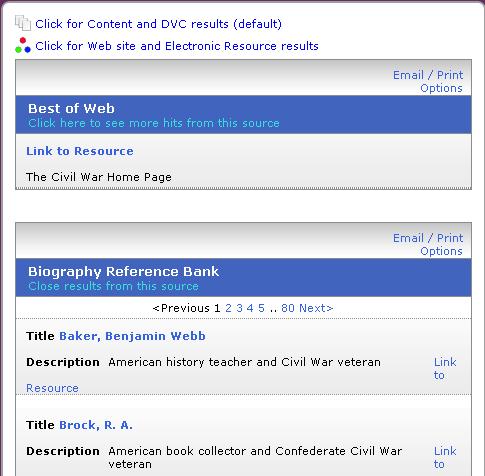 2. Web site and Electronic Resource results - You can click this option to see related web sites and link to resources in the INFOhio collection. a. Best of the Web contains high quality websites related to your search.