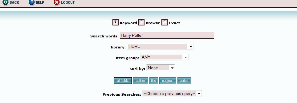 There are eight basic search options:. QUICK SEARCH - allows simple searches for items, defaults to your library. 2.
