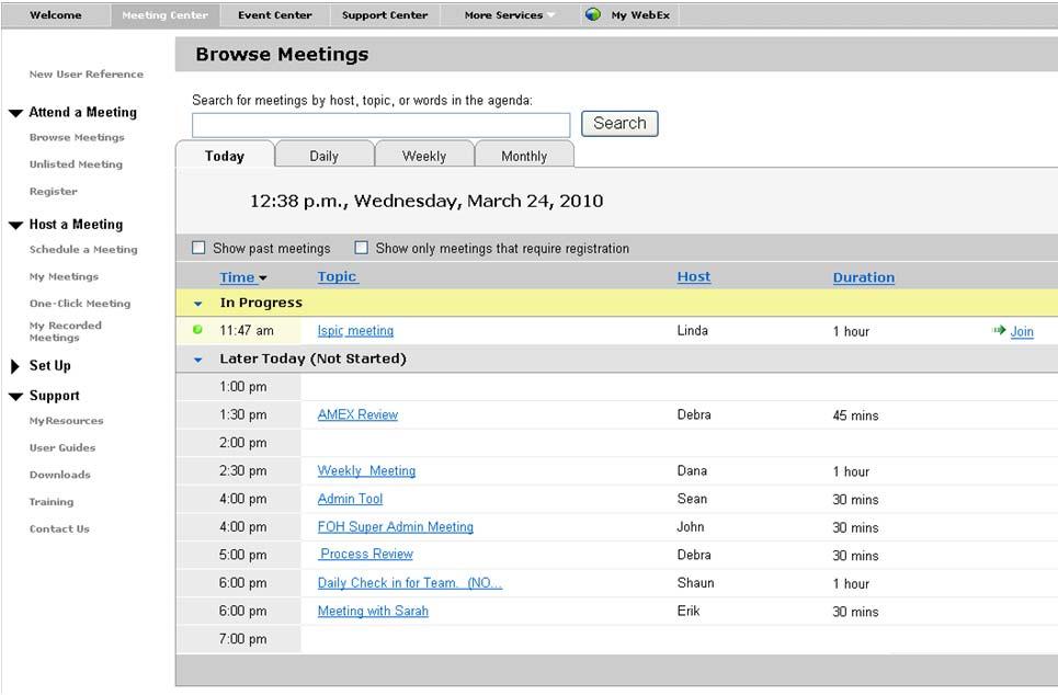 Joining a meeting via the WebEx Meeting Center Homepage: You may join a meeting from the WebEx Meeting Center Homepage.