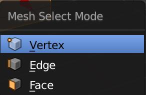 You can switch between these three basic components by choosing the appropriate button at the bottom of the 3D View: Vertex Select, Edge Select, or Face Select.