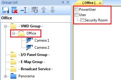 Right-click a category (VMD, I/O Panel, E-Map, or Broadcast Service) and select Add Group or create an independent group by right-clicking the space and selecting Add Group. Figure 9-33 B.