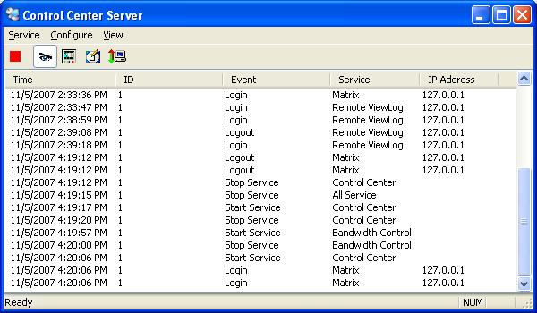 2.3.1 The Control Center Server Window When the client DVR starts the Control Center Service (CCS) as described above, the server will be