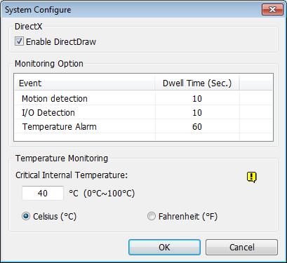 3.4.3 Temperature Alarm You can set up a temperature alarm by specifying a critical temperature, upon or beyond which the live view will pop up on the VMD window. Note: 1.