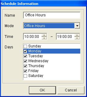 Mode: Select a mode from the drop-down list. Time: Define a time period you want the mode to run. Days: Check the day box(es) you want the mode to run. 3.