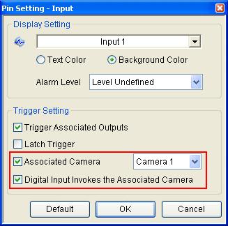 5. To map a camera to an input device, right-click an input device in the Advanced I/O List, and select Setting. This dialog box appears. Figure 7-21 6.