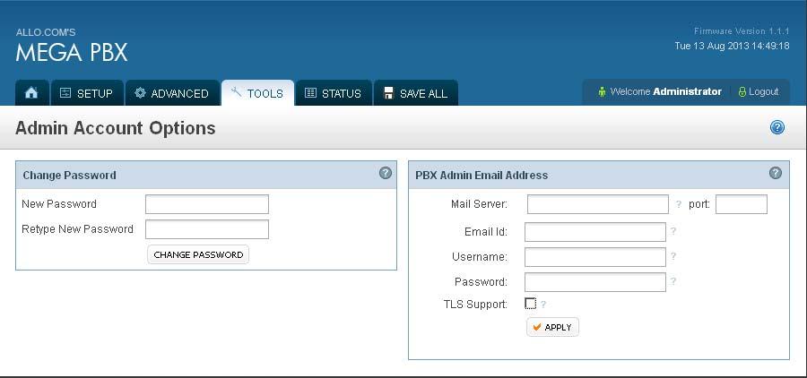 admin login Password. New Password: Enter the new password. It s strongly recommended to assign alphanumeric password.