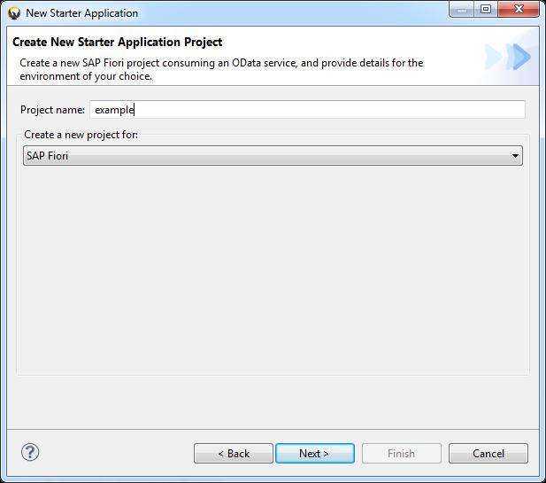 3. Choose Next. The New Starter Application Project page is displayed.