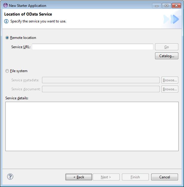 7. Select the template, Basic SAP Fiori Application. 8. Choose Next. The Location of OData Service page is displayed. 9.