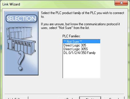 Step : Select the PLC The next window will show a list of PLC Families. Select the PLC family by clicking on the appropriate choice.