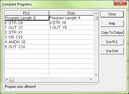 irectsoft 6 automatically compares the currently open program with the program stored in the PLC. The following Online/Offline ifferences dialog box will appear.