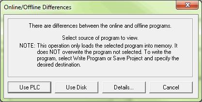The Use isk button is used whenever you have made a change to a program in the PC, and you are going online to load it into the PLC.