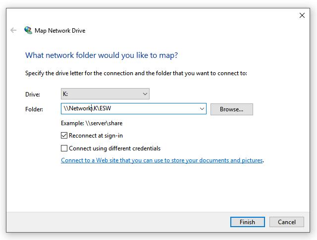 Open File Explorer and right mouse click This PC and select Map network drive from the drop down menu.