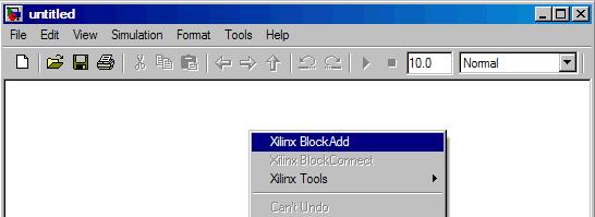 Chapter : System Generator GUI Utilities Xilinx BlockAdd Facilitates the rapid addition of Xilinx blocks (and a limited set of Simulink blocks) to a Simulink model.