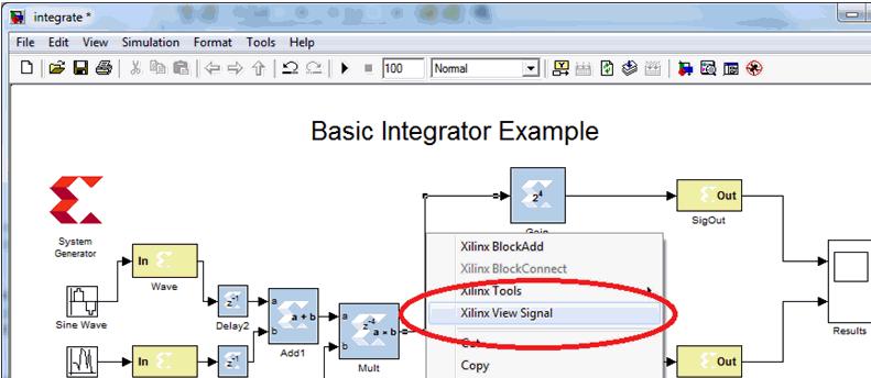 Chapter : System Generator GUI Utilities Xilinx View Signal Allows you to generate a waveform diagram of selected signals after a Simulink simulation is run.