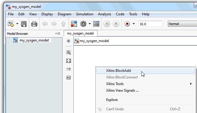 System-Level Modeling in System Generator Xilinx Commands that Facilitate Rapid Model Creation and Analysis Xilinx has added graphics commands to the Simulink popup menu that will help you rapidly