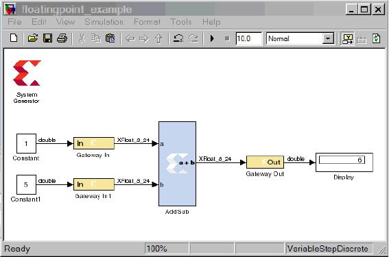 System-Level Modeling in System Generator A floating-point data type is displayed using the format: XFloat_<exponent_bit_width>_<fraction_bit_width>.