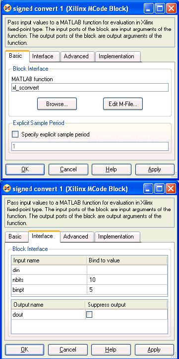 Compiling MATLAB into an FPGA To pass parameters to each MCode block in the diagram above, you can click the Edit Interface button on the block GUI then set