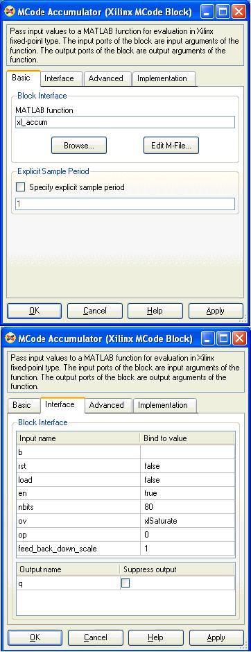 Compiling MATLAB into an FPGA Optional inputs rst and load of block Accum_MCode1 are disabled in the cell array of the Function