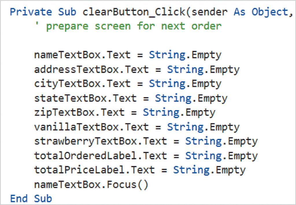Coding the clearbutton s Click Event Procedure (cont d.