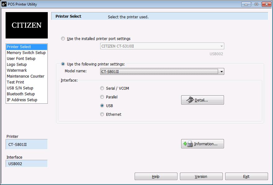 This is the launched screen. Please refer to the HELP file of POS Printer Utility for the details of POS Printer Utility.