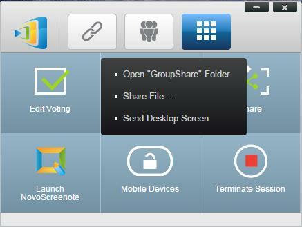 You can choose from previously shared files in the Group Share folder, locate a file to share, or send a desktop screenshot.