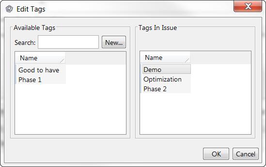 Drag and drop the tags from the Available Tags list to the Tags in Issue list to