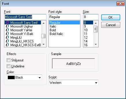 4 Reporting Guide 7. Click Fonts. The Font dialog appears. Figure 3: Font dialog 1. Define the default report font, font style, and font size.