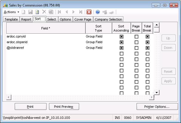 10 Reporting Guide Sort Tab Settings Use the Sort tab to define a custom sort order for report information based on any of the report s record.filename fields.