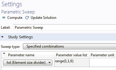 3 Enter a range of Parameter values to sweep for. Click the Range button and enter the values in the Range dialog box. In the Start field, enter 1.