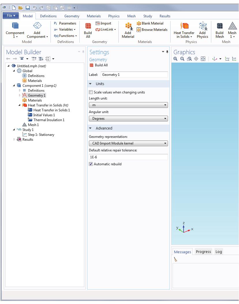 COMSOL Desktop QUICK ACCESS TOOLBAR Use these buttons for access to functionality such as file open/save, undo/redo, copy/paste, and delete.