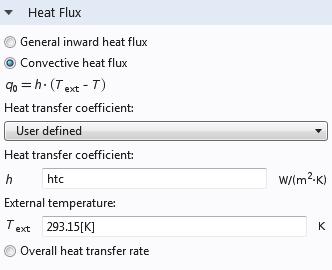 4 In the Settings window for Heat Flux under Heat Flux, click the Convective heat flux button.