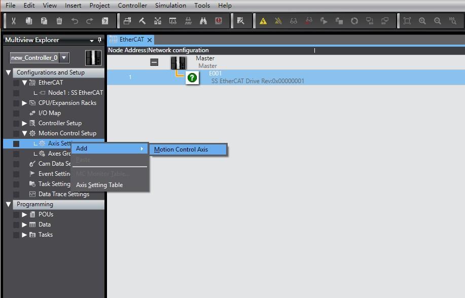Step 5 Add Motion Axis In Multiview Explorer, select Motion Control Setup Right click on Axis Setting, click on Add, select