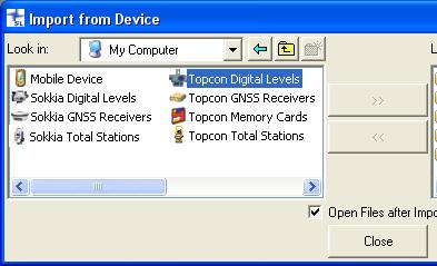 Importing Data Files From a Topcon Device 5. Double-click the desired instrument to connect with the Topcon Link.
