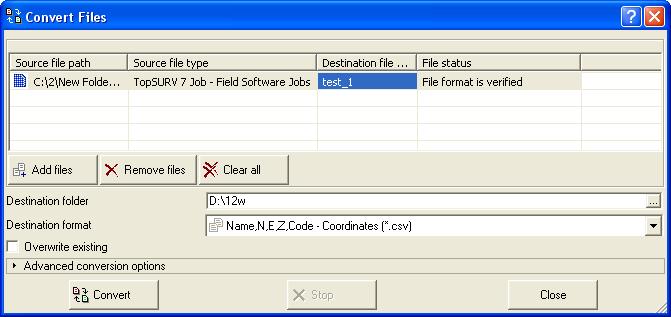 Converting A File NOTE Available parameters depend on data in the selected file and the