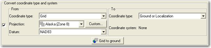 The transformation will be enabled if: the converted file contains points in the Ground coordinate system but a created file has to contain points in a Grid or a Datum coordinate system.