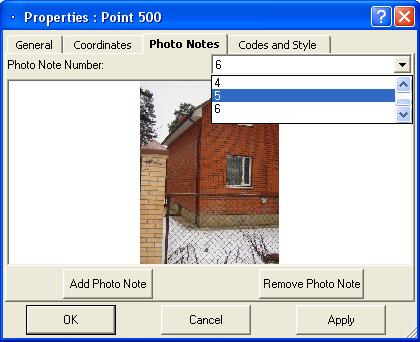Editing Points To delete a photo note, select the photo from the list and click
