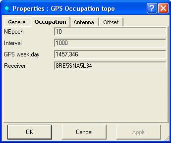 Editing GPS Occupations 5. View information for the occupation (the number of epochs, the record interval, the GPS week and day of the occupation start time): Figure 6-11.