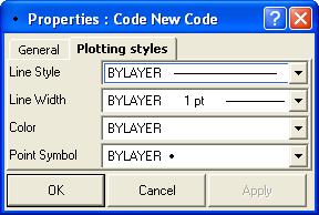 Edit the Code s general properties (code name and layer). 3. Edit the Code s plotting styles for line and points. 4. Click Ok to save. Figure 6-36.
