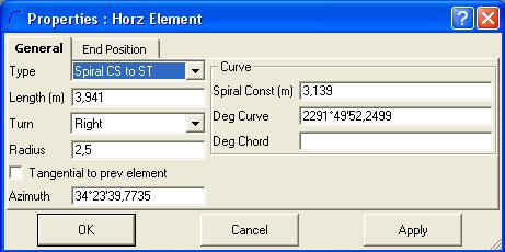 To edit the properties for the vertical alignment, double-click the desired alignment in the vertical alignment table.
