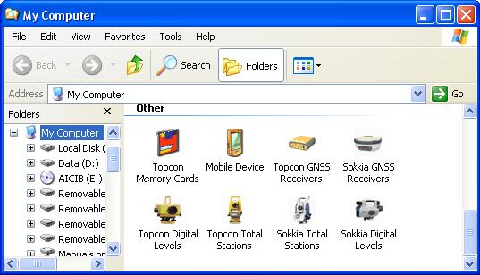 Getting Acquainted Figure 1-13. Topcon Device Folders in Windows Explorer NOTE On computers with Windows XP, the Mobile Device folder displays after installing Microsoft ActiveSync.
