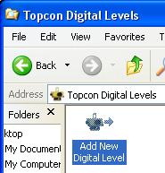 Setting up Topcon Link for Transferring Data Adding a Topcon Digital Level Device Before Topcon Link or Windows Explorer can read data on a Digital Level, the device must be added to the directory.