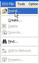 11 Click on EDS File Install from the menu to install the WAGO EDS file.