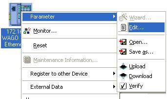 13 Right-click on the WAGO Icon and select Parameter.