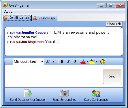 Section 4. The EIM Message Window Messages are sent and received through the EIM Message Window.