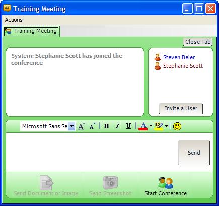 Section 5. The EIM Conference Window EIM allows for multiple people to communicate with each other in a conference format. See page 4, Start a Conference, for instructions how to set-up a conference.