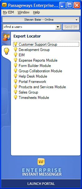 Section 6. Expert Locator The Expert Locator tab in the EIM Interface allow you to instantly communicate with an expert on a given topic.
