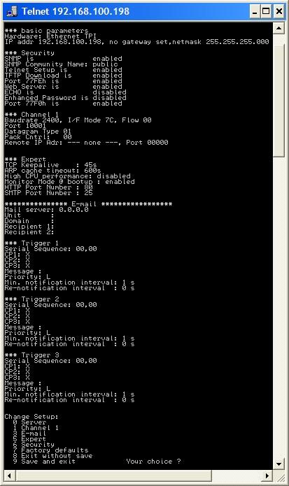 5.2 Using Telnet To configure a unit over the network via Telnet you have to first create a connection to port 9999.