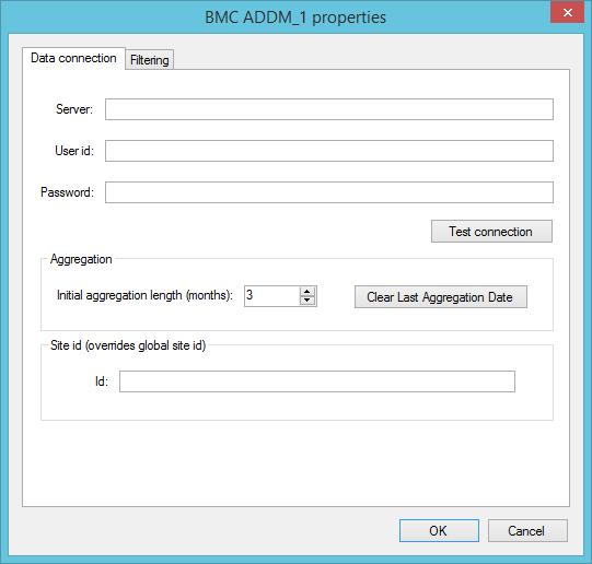 BMC ATRIUM DISCOVERY AND DEPENDENCY MAPPING The BMC ADDM connector uses an API connection. DATA CONNECTION 1. Click the Data connection tab. 2. In the Server box, type the server URL.
