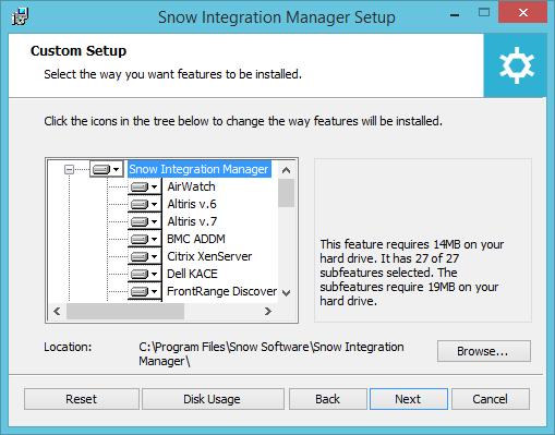 The Snow Integration Manager Setup wizard is started. Click Next. 4. Read and accept the terms of the End User License Agreement. Click Next. 5.